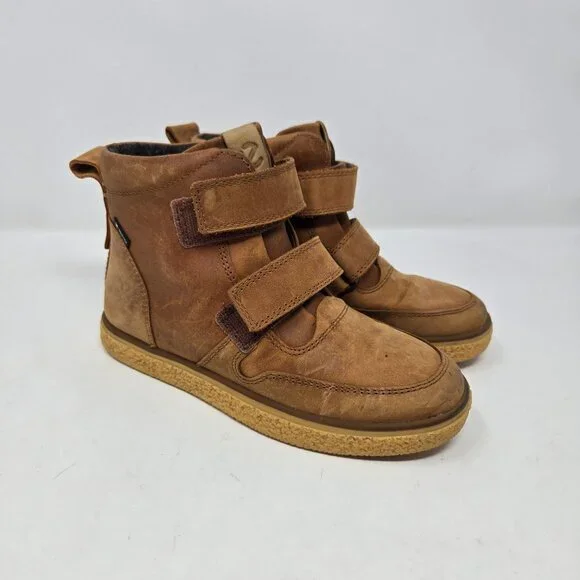 Ecco boys 12.5 kids Crepetray tan brown leather hook and loop booties lined - Picture 13 of 13